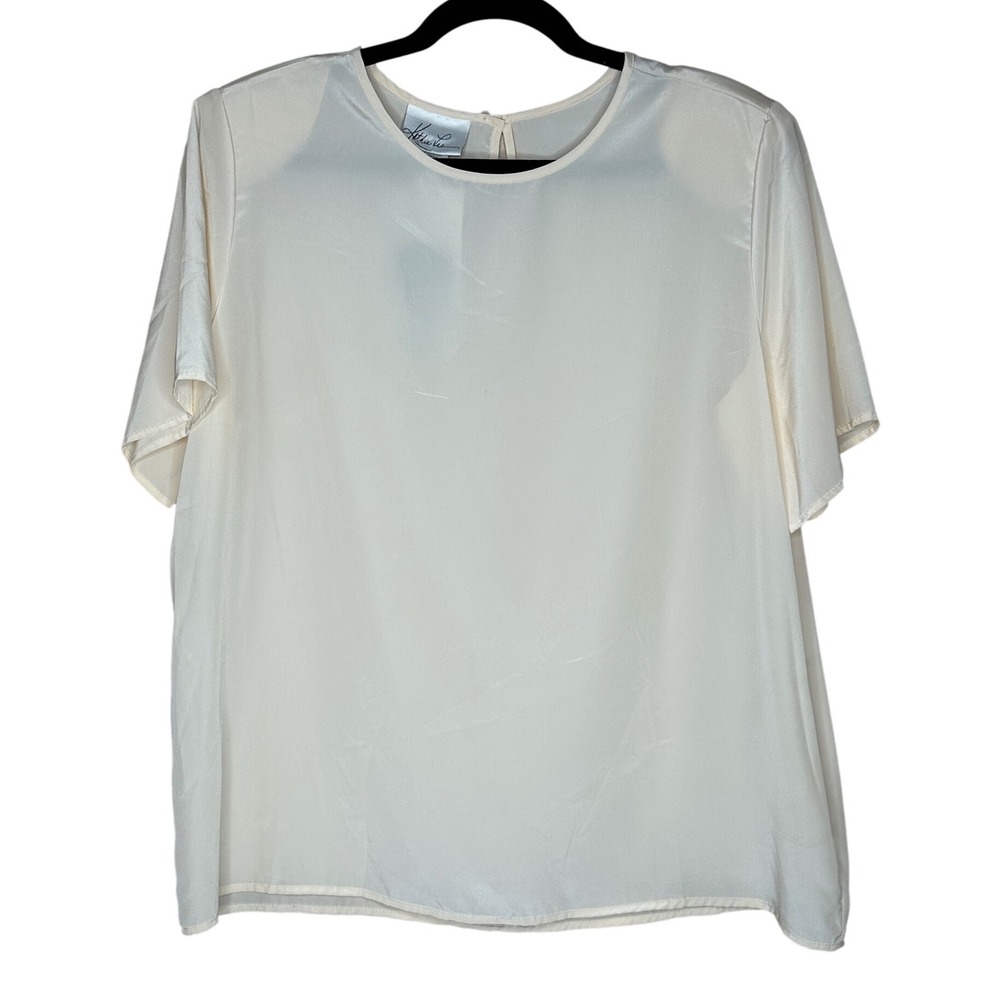Kathie Lee NWT Vintage Size 16 Cream Short Sleeve Blouse Top Career USA‎ made